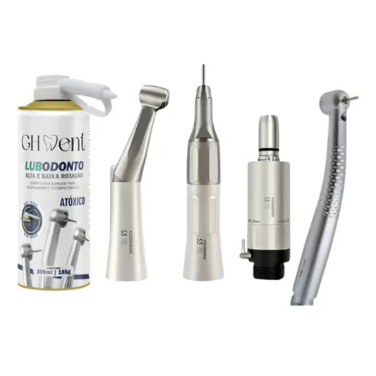 Kit Acadêmico Led Contra Ângulo Micro Peça Reta Óleo Lub Prateado